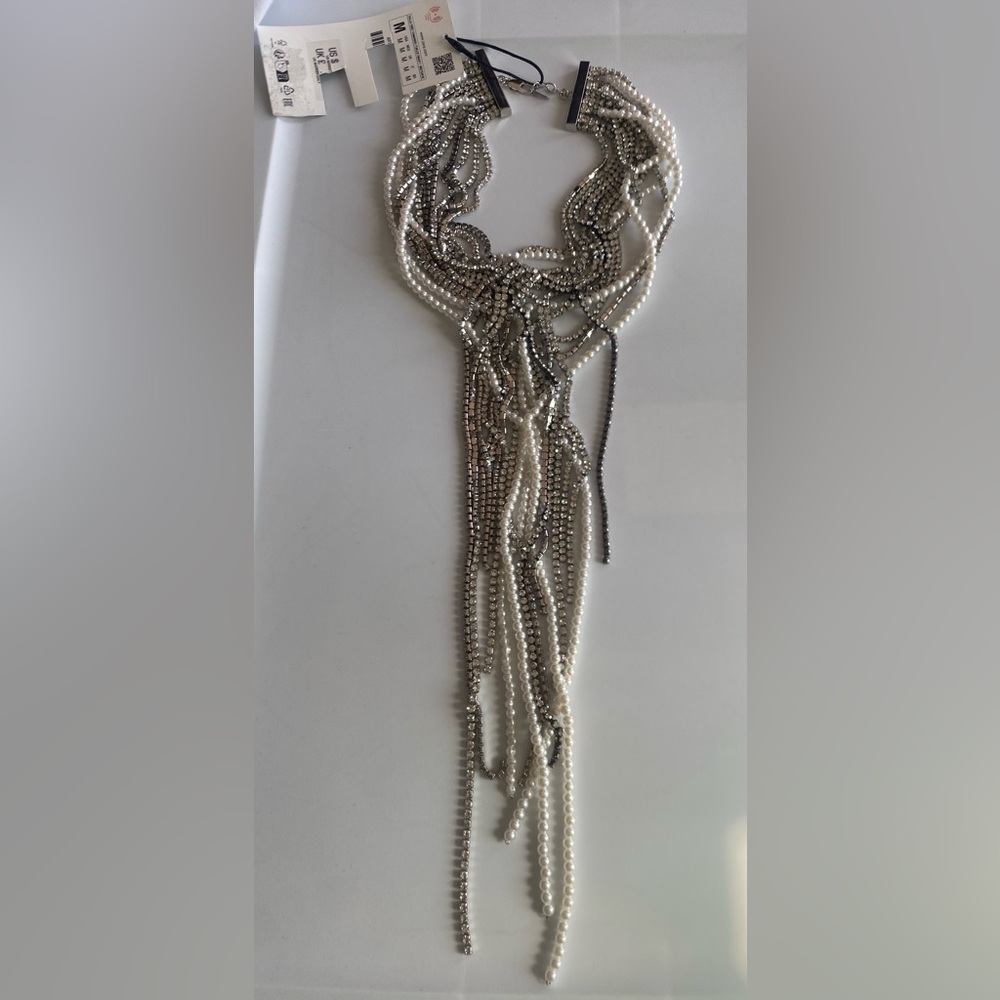 NWT Zara Faux Pearl and Rhinestone Necklace - Picture 2 of 8